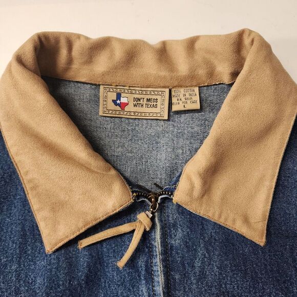 Don’t Mess With Texas Denim Jacket Women L Blue Western Boho Aztec Embroidered - Picture 9 of 15